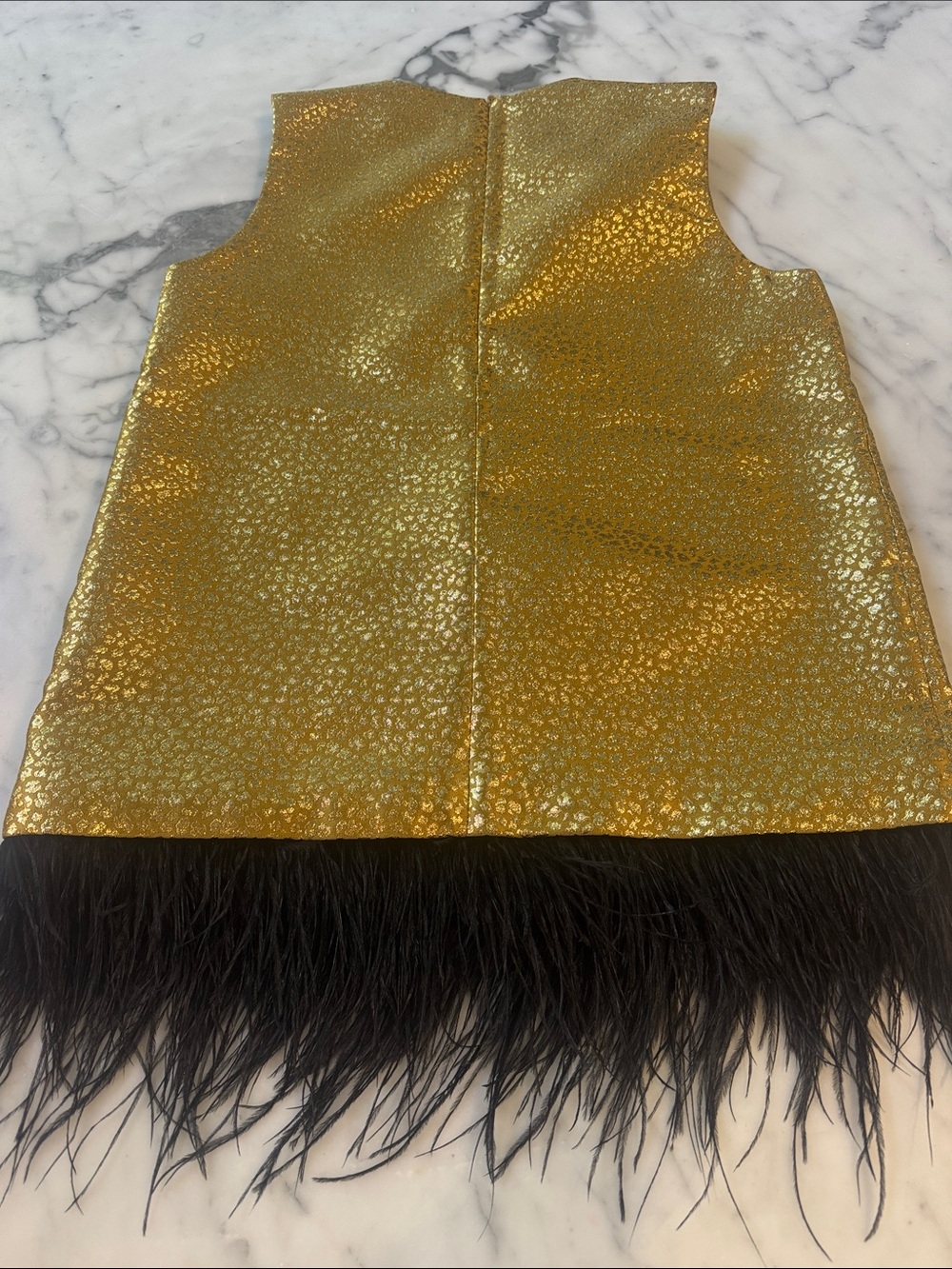 Eleanor Leftwich Gold Cheetah Embossed Top with Black Ostrich Hem - Picture 4 of 6